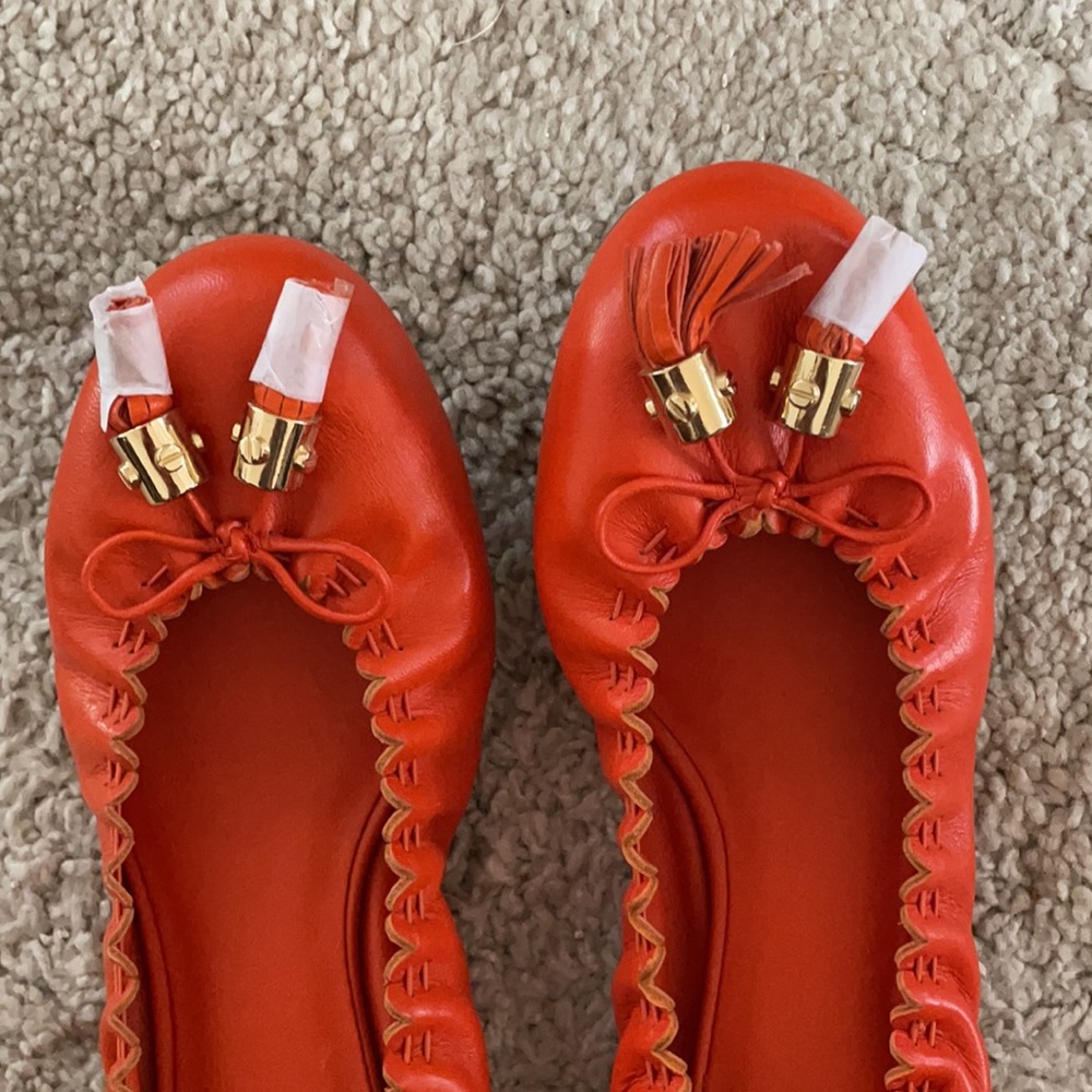 Tory Burch Orange Flats with Gold Accents - Picture 2 of 8